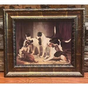 788 - Vintage English Foxhound Hunting Dog Framed Sporting Print Textured Canvas
